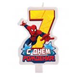 Свеча "7" С Днем Рождения, Человек-Паук 1 шт._1