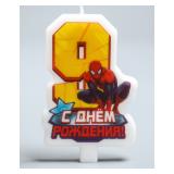 Свеча "9" С Днем Рождения, Человек-Паук 1 шт._1