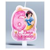 Свеча "6" С Днем Рождения, Принцессы 1 шт._1