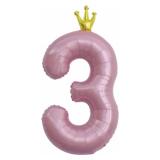 Цифра 3 (40''/102см) Золотая корона, Розовая 1 шт._1