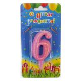 Свеча "6" Овал, Розовый с блестками (7см) 1 шт._1