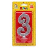 Свеча "3" Серебро глиттер 1 шт._1