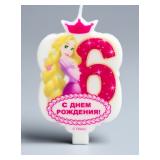 Свеча "6" С Днем Рождения, Принцессы рапунцель 1 шт._1