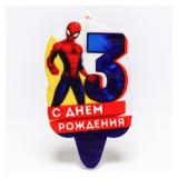Свеча "3" С Днем Рождения, Человек-паук (6см) 1 шт._1