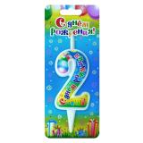 Свеча "2" С Днем Рождения! (12см) 1 шт._1