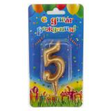 Свеча "5" Овал, Золото с блестками (7см) 1 шт._1