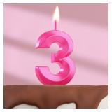 Свеча "3" Грань Розовая (13см) 1 шт._1