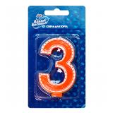 Свеча "3" Белый кант, Красный 1 шт._1