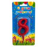 Свеча "8" Овал, Красный с блестками (8см) 1 шт._1