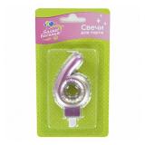 Свеча "6" Розовый, Градиент (7,5см) 1 шт._1