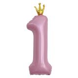 Цифра 1 (40''/102см) Золотая корона, Розовый 1 шт._1